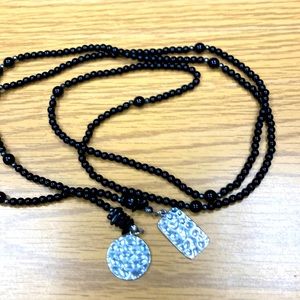 42 inch hammered sterling silver and black onyx lariat necklace